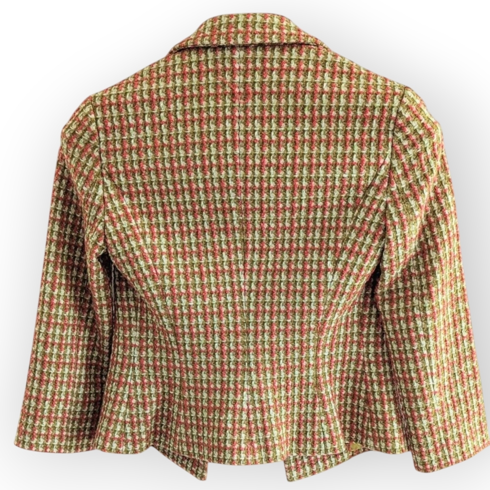Betsy Johnson Size 2 Tweed Crop Wool Jacket Olive Green & Pink Vintage - Picture 3 of 7